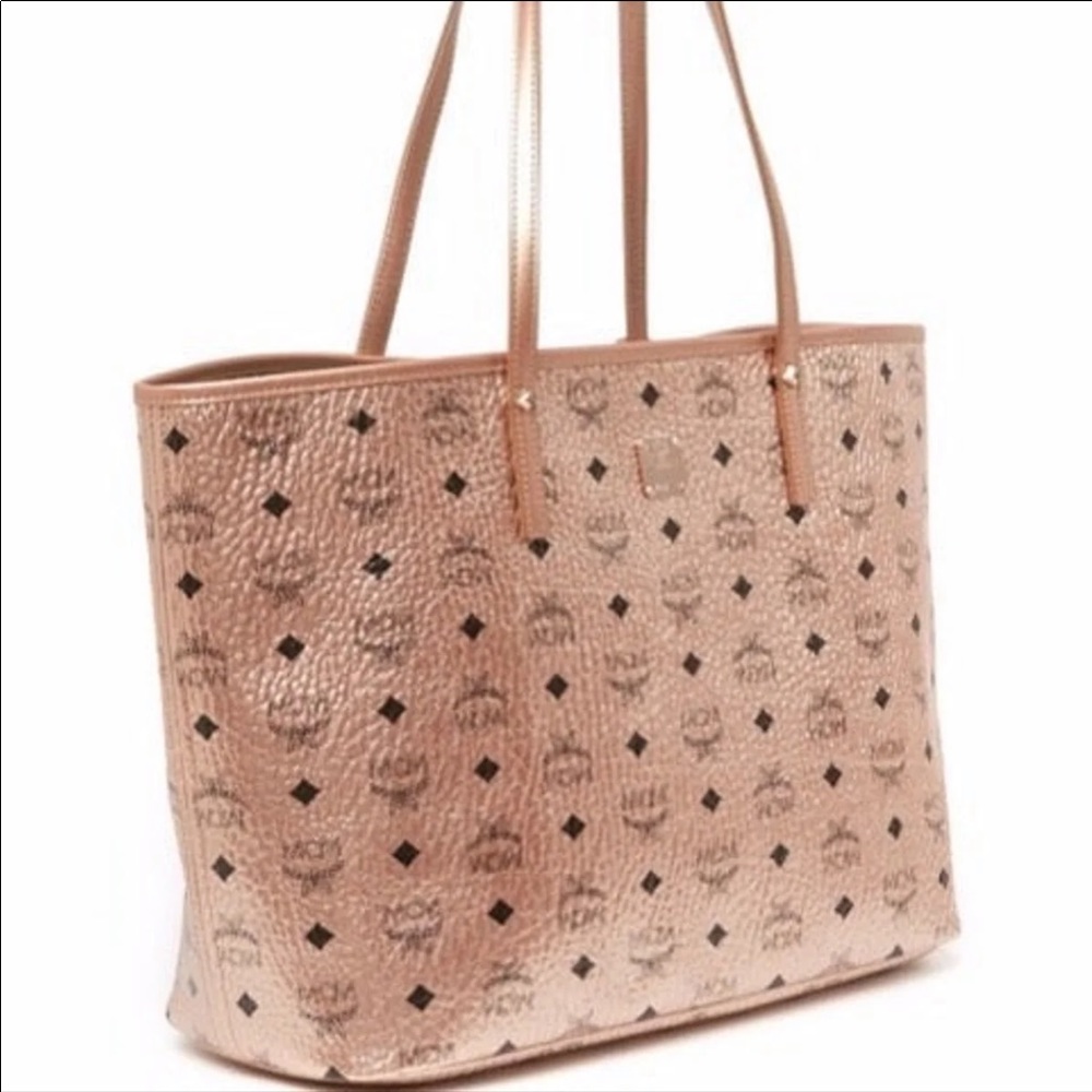 ๐ SOLD๐ MCM Limonta Metallic Logo Print Tote - Picture 3 of 10